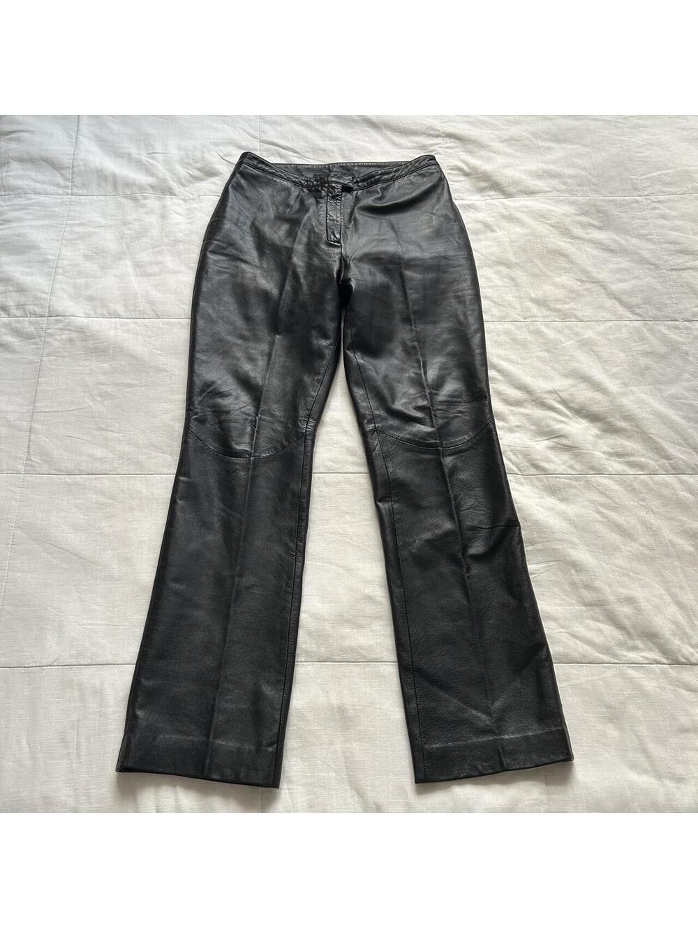 Express Black Leather Pants 5/6 Low Rise Straight Leg Knee Seam Grunge Y2K